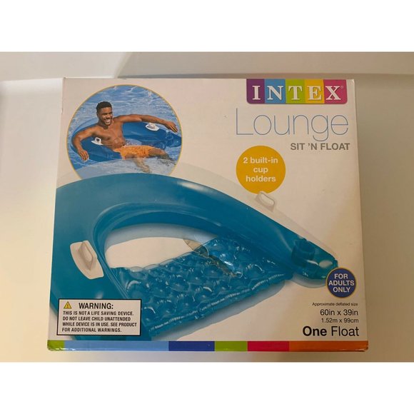 Intex Sit 'N Float Inflatable Lounge - Blue 2 Built In‎ Cup Holders 60in X 39in - Picture 3 of 6